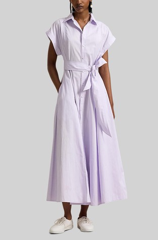 Prugasta pamučna košulja-haljina s trakom za vezanje