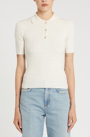 Viscose-blend knit short-sleeved polo shirt