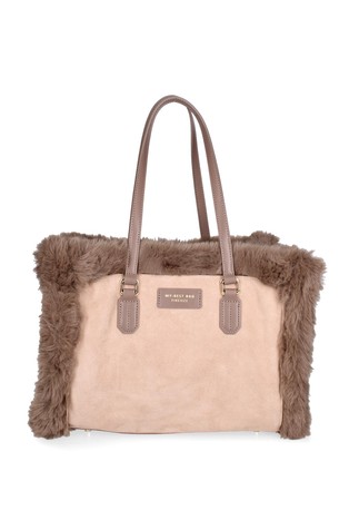 Obostrana torba od brušene kože i umjetnog krzna