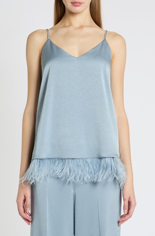 Satin top with feathers