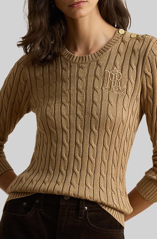 Button-trim Cable-knit Sweater