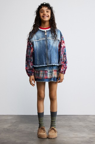 Checked sleeves denim jacket