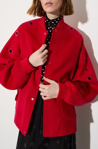 Double-woven wool bomber jacket with eyelets