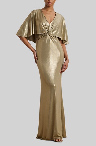 Duga večernja haljina od jerseya s metalnim sjajem