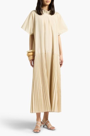 Cotton organza dress with pleated skirt