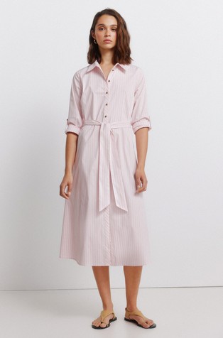 Midi košulja-haljina s prugastim uzorkom