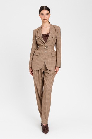 Glen plaid blazer with belt