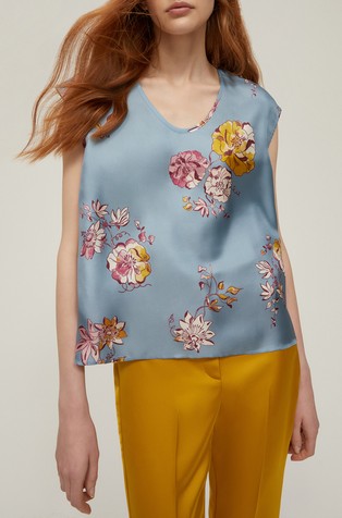 Floral silk twill top