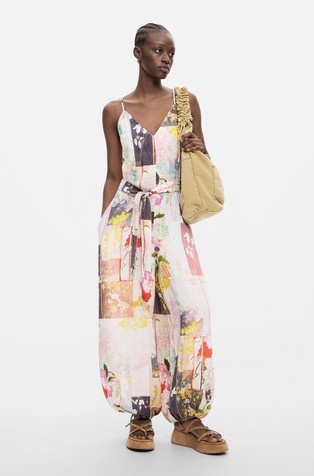 Printed jumpsuit in cotton and linen