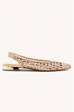 Woven metallic-leather slingback ballets