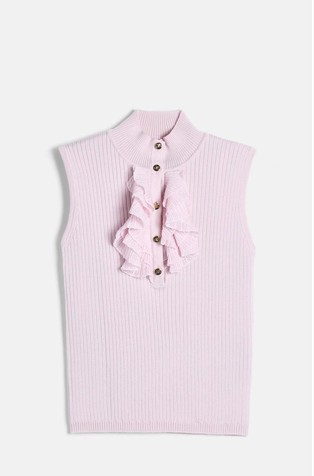 Ruffle-trimmed knit sleeveless top