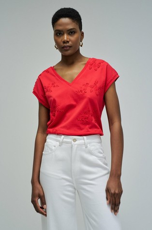 Majica s V-izrezom i vezovima