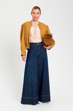 Palazzo fit jeans hlače s kontrastnim šavovima