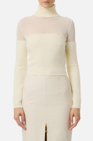 Cropped dolčevita od kombinacije tkanina