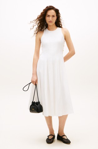 Midi haljina od mješavine lana s ukrasnim gumbima