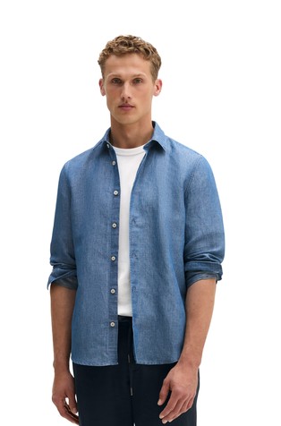 Regular shirt in linen and organic cotton
