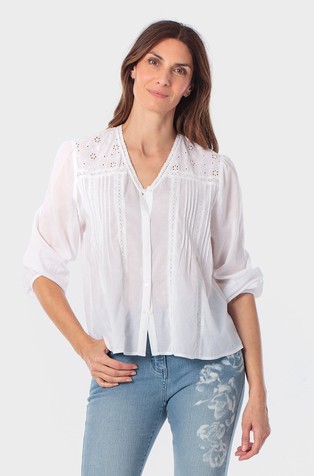 Pamučna bluza s plisiranim naborima i izvezenim detaljima