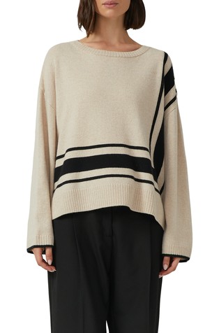 Relaxed-fit wool-blend sweater with striped details