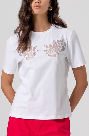T-shirt regular fit with floral embroideries with tulle