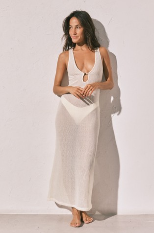 Sleeveless crochet long dress