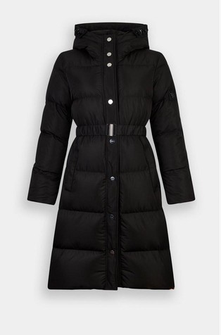 Duga jakna punjena paperjem s ukrasnim kamenima na rubu kapuljače