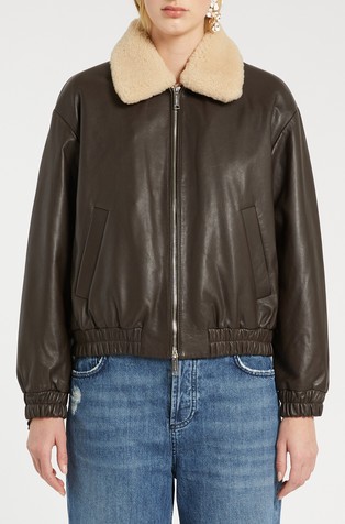 Kožna jakna s umjetnim krznom na ovratniku