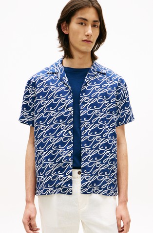 Regular Fit Logo Linen Short Sleeve Shirt