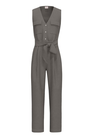 Pure linen jumpsuit with belt