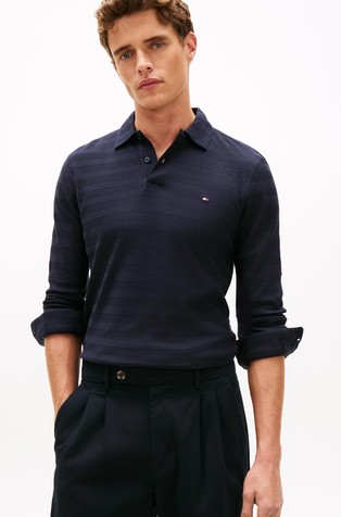 Herringbone Jacquard Long Sleeve Polo Shirt