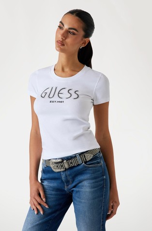 Logo majica kratkih rukava s ukrasnim kamenčićima