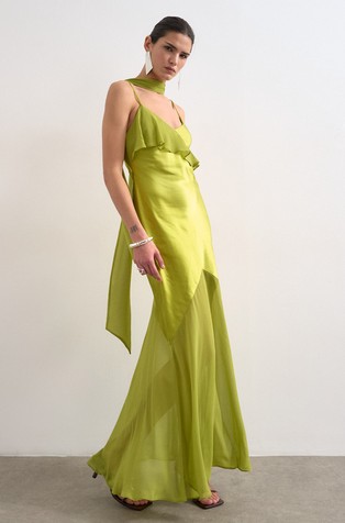 TSANNIKA long satin dress with ruffle detail