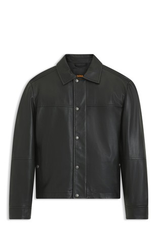 Regular-fit leather shirt jacket