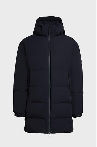 Long waterproof down hooded jacket