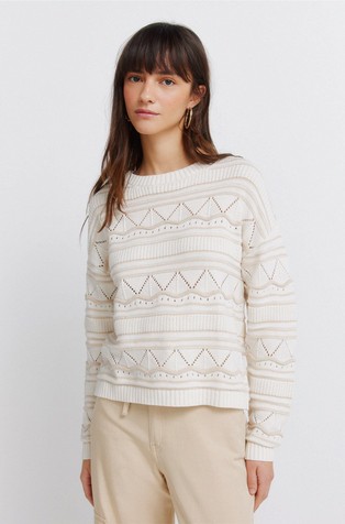 Pleten pulover s rupičastim uzorkom