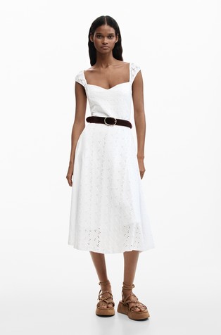 Midi cotton embroidered dress