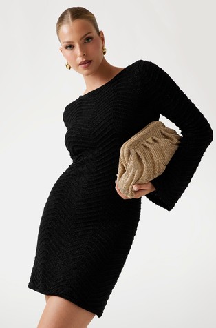 Chevron Knit Dress With Back Cut-out And Lurex