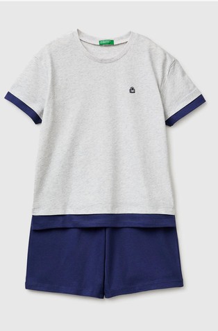 Pamučna pidžama kratkih rukava s raznobojnim blokovima