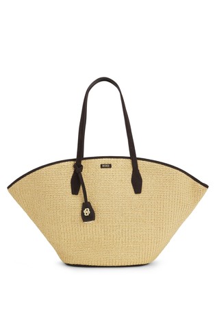 Large raffia-effect bag with leather trims