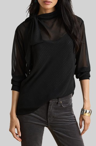 Semi-sheer blouse with metallic stripes