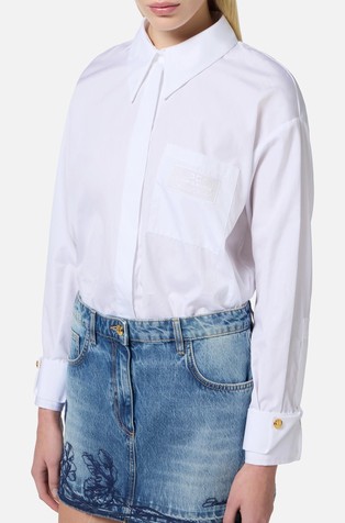Oversized košulja s izvezenim logotipom na prsnom džepu