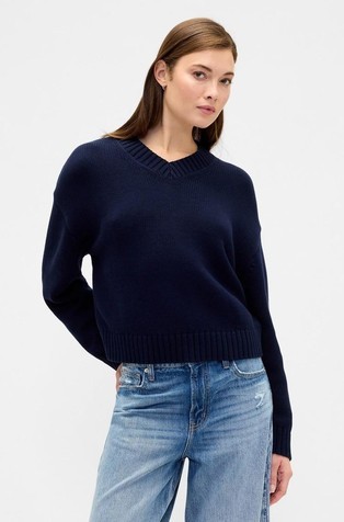 Ženski pleten pulover s V-izrezom