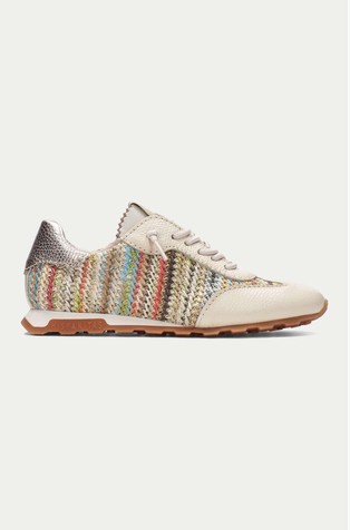 Leather sneakers with raffia-effect inserts