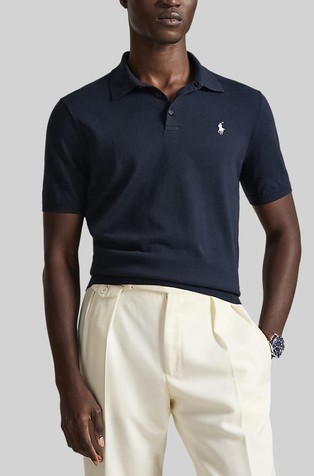 Cotton Polo-collar Short-sleeve Sweater