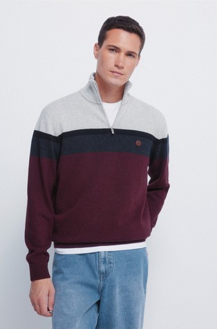 Pleten pulover raznobojnih blokova s djelomičnim patentnim zatvaračem