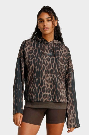 Essentials Leopard Print French Terry Hoodie with 3-Stripes