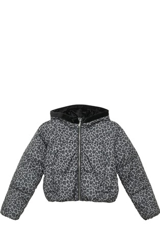 Prošivena jakna s kapuljačom i leopard uzorkom