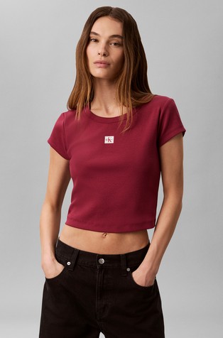 Slim fit rebrasta pamučna majica