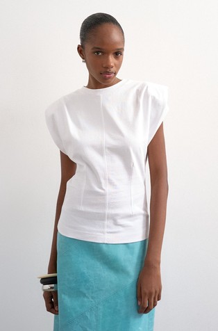 TSJULLA cotton shoulder pad T-shirt