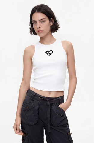Cropped sleeveless T-shirt in cotton