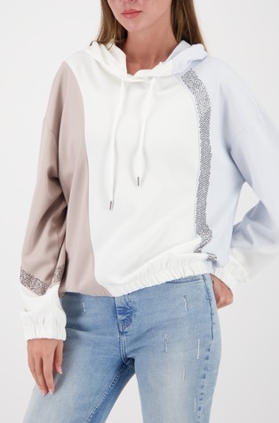 Pulover s raznobojnim blokovima i kapuljačom